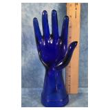 COBALT BLUE PRESSED GLASS HAND JEWELRY HOLDER
