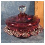 VICTORIAN CRANBERRY GLASS LIDDED POWDER DISH
