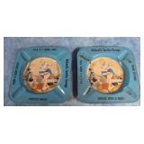 TWO TIN PIN-UP GIRL ADVERTISING ASHTRAYS