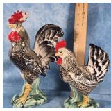 NAPCOWARE HAND-PAINTED ROOSTER AND HEN FIGURINES