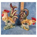 HAND-PAINTED ROOSTER AND HEN FIGURINES