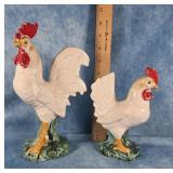 HAND-PAINTED ROOSTER AND HEN FIGURINES JAPAN