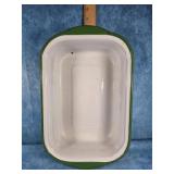 VTG. WHITE & GREEN ENAMELWARE  PAN