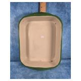 VTG. CREAM & GREEN ENAMELWARE BAKING PAN