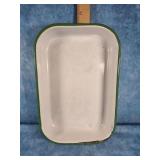 VTG. WHITE & GREEN ENAMELWARE BAKING PAN