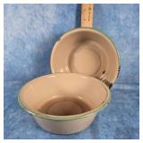 VTG. CREAM & GREEN ENAMELWARE BOWLS