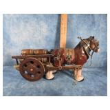 VTG. CERAMIC CLYDESDALE HORSE & WOODEN CART