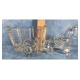 CLEAR PRESSED GLASS HORSE PULLING CART CANDY DISH