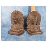 ANTIQUE CAST IRON NATIVE AMERCAN CHIEF BOOKENDS