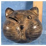 PAUL MARSHALL POTTERY CAT HEAD COIN BANK