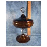 EMPOLI AMBER & CLEAR GLASS LIDDED APOTHECARY JAR
