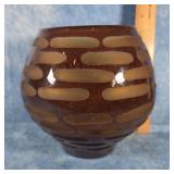 HAND BLOWN BROWN TO AMBER GLASS VASE