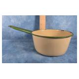 GREEN & CREAM ENAMELWARE SAUCE PAN
