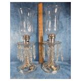 PAIR OF VINTAGE CRYSTAL HURRICANE LAMPS