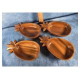 4 MONKEYPOD WOOD PINEAPPLE DISHES MADE IN HAWAII