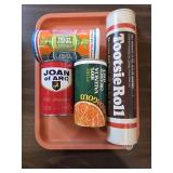 ADVERTISING TIN CAN BANKS BOX LOT