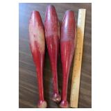 VINTAGE RED WOODEN JUGGLING PINS LOT OF 3