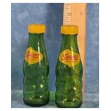 GREEN GLASS SQUIRT SALT & PEPPER SHAKERS