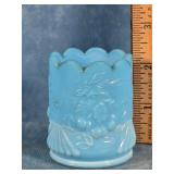 LG WRIGHT BLUE SLAG GLASS TOOTHPICK HOLDER