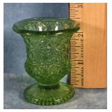 L.E.SMITH  GREEN GLASS TOOTHPICK HOLDER