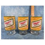 3 MILLER HIGH LIFE BEER GLASSES 7"