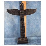 HAND CARVED ARGILLITE TOTEM POLE BLACK SLATE