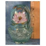 FENTON GREEN IREDESCENT GLASS 2-PIECE FAIRY LAMP