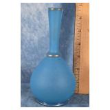 BLUE SATIN GLASS WITH GOLD TRIM 6.5" VASE