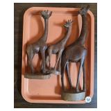 VTG. AFRICAN HAND-CARVED WOODEN GIRAFFE SCULPTURES