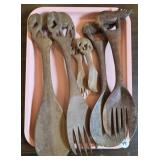 VTG. AFRICAN HAND-CARVED WOODEN KITCHEN UTENSILS