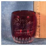 1901 RUBY-STAINED GLASS SOUVENIR TOOTHPICK HOLDER