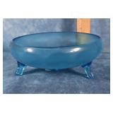 PEACOCK BLUE 3 FOOTED CANDY DISH 7" DIAMETER