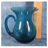 SMALL BLOWN BLUE ART GLASS PITCHER 5"