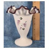 FENTON MILK GLASS PURPLE CREST RUFFLED VASE 6.5"