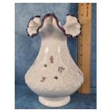 FENTON SPANISH LACE MILK GLASS RUFFLED RIM VASE 8"