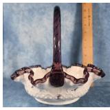 FENTON "VIOLETS ON SPANISH LACE" ART GLASS BASKET