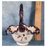 RARE FENTON PLUM CREST PAISLEY GLASS BASKET 7.5"