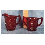 IMPERIAL GLASS RUBY RED LITTLE JEWEL CREAM & SUGAR