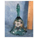 FENTON SPRUCE GREEN MAGNOLIA ART GLASS BELL SIGNED
