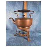 VINTAGE TEA POT KETTLE W WOOD HANDLE AND WARMER