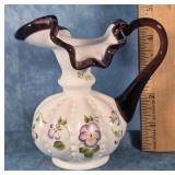 FENTON PLUM CREST PANSIES MELON MILK GLASS PITCHER