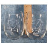 TWO UNIVERSITY OF NOTRE DAME STEMLESS WINE GLASSES
