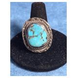 STERLING SILVER & TURQUOISE RING SIZE 9