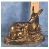 VTG. SOLID BRASS DEER & FAWN FIGURINE