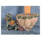 VTG. MID-CENTURY CERAMIC DONKEY & CART PLANTER