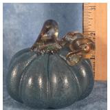 TEAL AND AMBER HAND-BLOWN GLASS PUMPKIN
