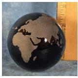 BLACK GLASS WORLD GLOBE PAPERWEIGHT