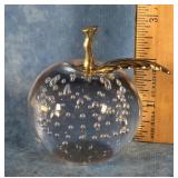 CLEAR GLASS CONTROLLED BUBBLE APPLE PAPERWEIGHT