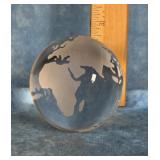 CLEAR GLASS WORLD GLOBE PAPERWEIGHT