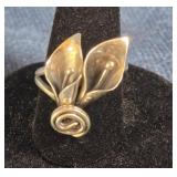 MENS ART TULIP FLOWER STERLING SILVER RING SIZE 5